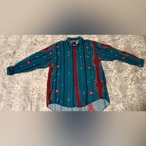 Wrangler Teal & Burgundy Southwestern Button-Down Shirt